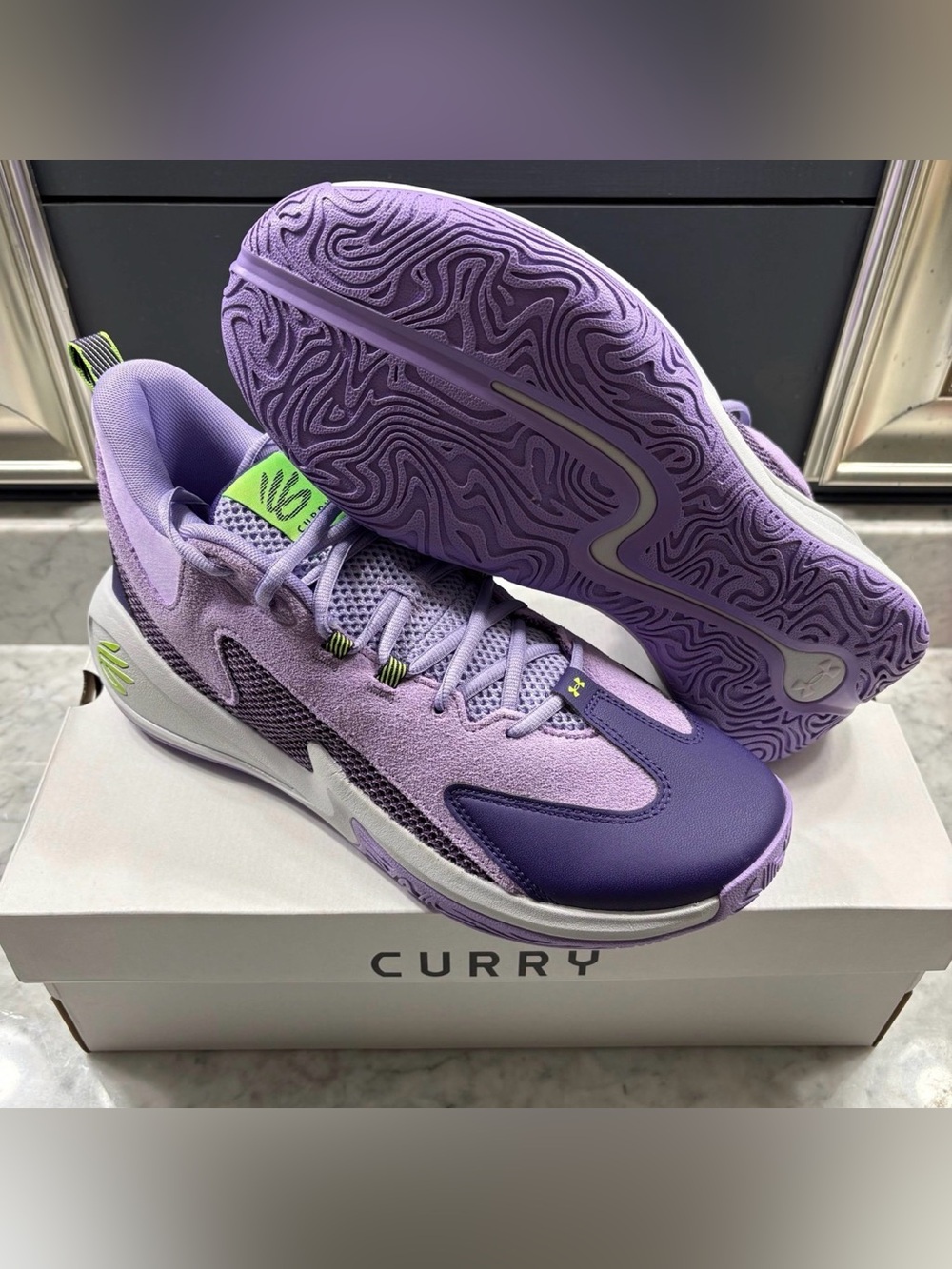 Under Armour Curry 3Z 25 Basketball Sneaker - Lilac/Neon Green Shoe Men 9